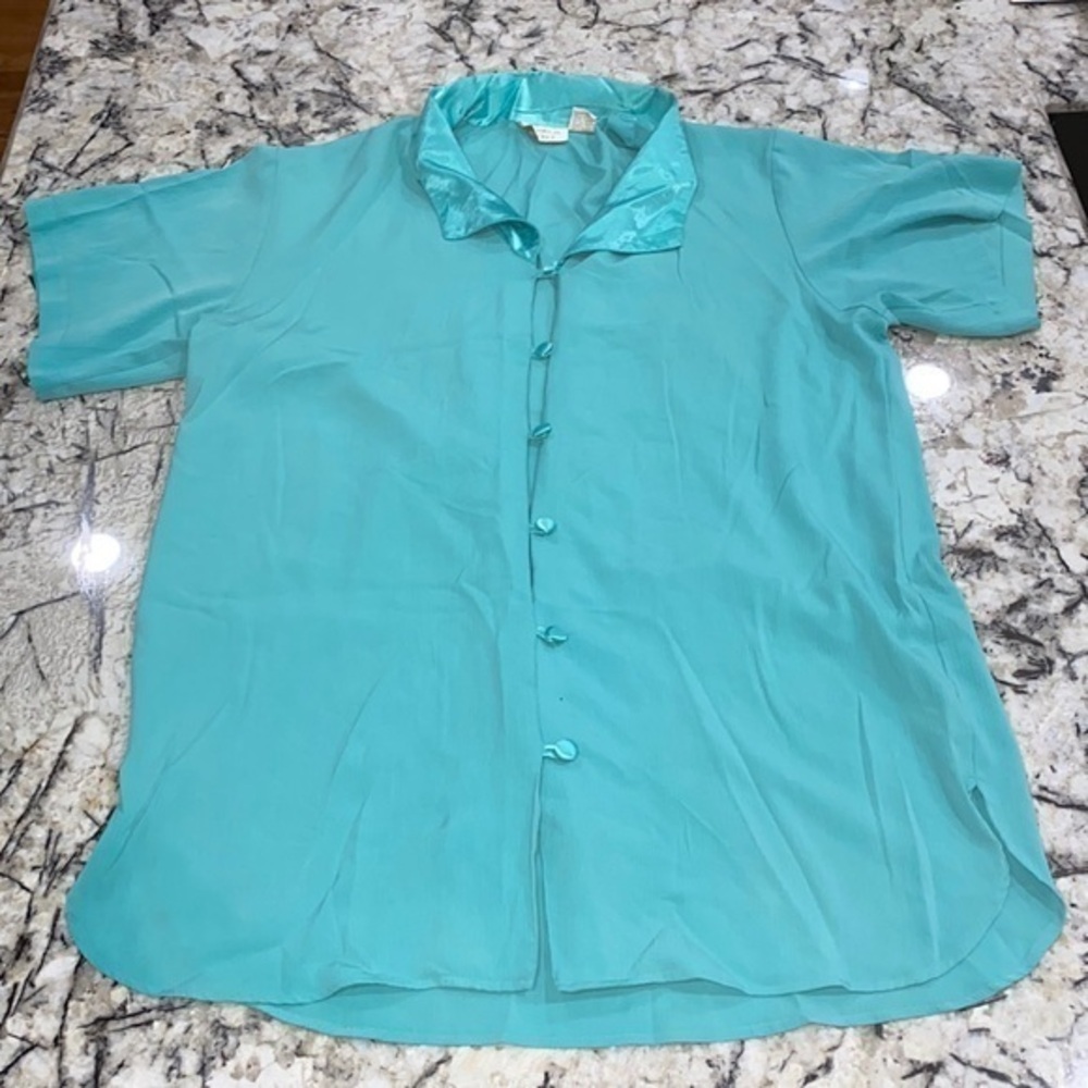 Vintage Victoria Secret Gold Label Turquoise Button Down NightGown Pajama Sz S